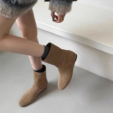Xajzpa New Style Fashion Cow Suede Women's Boots Real Leather Split Toe Women's Shoes Thick Heel Midsole Short Boots for Women Boots